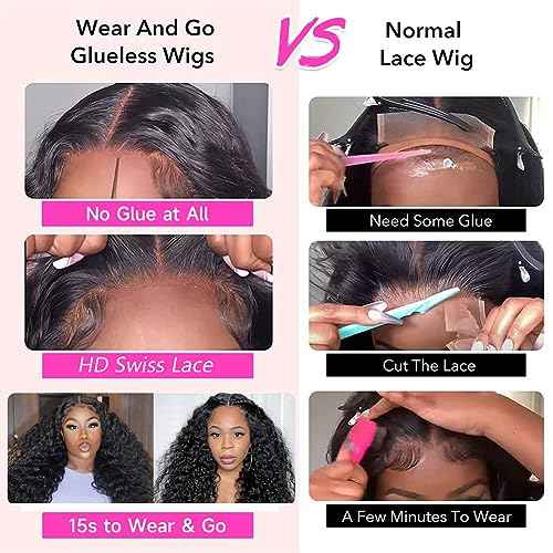 Metamuclia Wear and Go Glueless Wig Water Wave Wigs Human Hair Pre Plucked Pre Cut Lace 180 Density 4X4 HD Lace Closure Wigs for Women Upgraded No Glue Wet and Wavy Lace Front Wigs with Baby Hair 18"