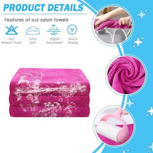 Pink Salon Towels, Super Soft and Absorbent Microfiber Hair Towel for Salon, Bath, Spa, Pool and Home, 27 inch X 16 inch (Pink - 6 Pack)