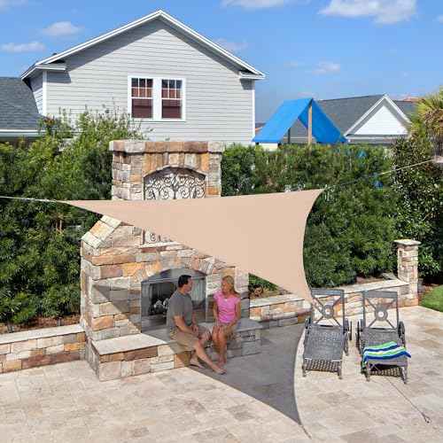 Coolaroo Coolhaven Shade Sail Kit - 95% UV Block Breathable Outdoor Sun Shade with Stainless Steel Hardware for Patio, Deck, Garden, or Pool, 18 ft Triangle, Sahara