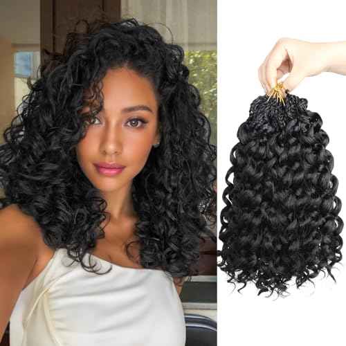 GoGo Curl Crochet Hair,12inch Pre Looped Water Wave Beach Curl Ocean Wave Crochet Braiding Hair,8pcs Box Braids Short Curly Crochet Hair for Black Women (12inch,#1B)