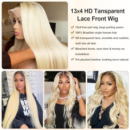 Benafee Ombre Blonde Human Hair Lace Front Wigs for Black Women 1B613 Colored 13x4 Lace Frontal Glueless Wigs Pre Plucked with Baby Hair 180% Density Brazilian Virgin Remy Hair Bleached Knots 16 Inch