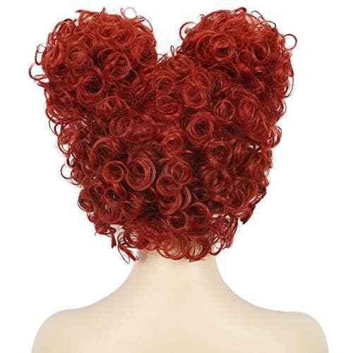 karlery Adult Women Short Curly Red Bud Bal Wig Flat Bangs Updo Chignon Sanderson Costume Wig Halloween Cosplay Party Wig