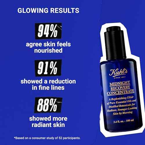 Kiehl's Midnight Recovery Concentrate Moisturizing Face Oil, Lightweight Facial Serum, Restores Skin Radiance Overnight, Reduces Fine Lines, Refines Skin Texture, 99.4% Naturally Derived - 3.4 fl oz