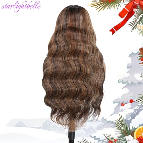 Put On and Go Wig Blended Hair Body Wave 1b/30 Highlight Ombre Lace Front Wig 13X4 T-Part Synthetic Hair 220% Density HD Transparent Pre Plucked 32 Inch