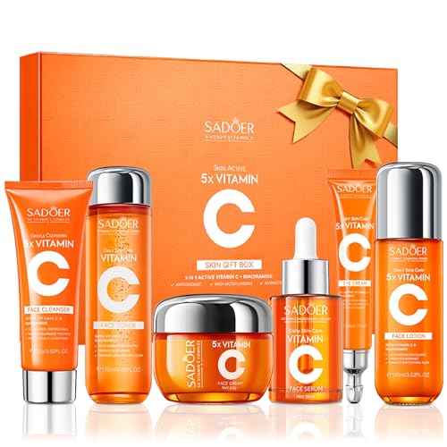 6-Piece Hydrating Skincare Set with Vitamin C & Niacinamide,Tk Face Care Kit Includes Toner, Serum,Cleanser,Moisturizer, Eye Cream & Body Lotion | Unique Gift for Women