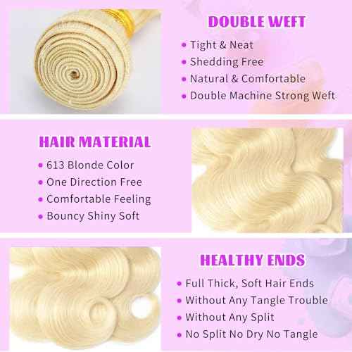 613 Bundles Blonde Bundles Human Hair 28 Inch 613 Body Wave bundles 100% Unprocessed 12A Grade Brazilian Virgin Hair Bundles 1 Bundle Human Hair 613 Blonde Bundle Human Hair Extensions for Women