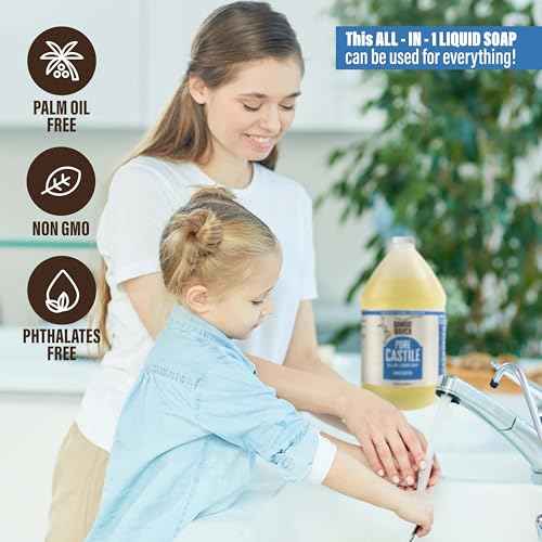 BAMBOO AND BIRCH Pure Castile Soap Liquid, Certified Palm Oil Free Natural Soap, Unscented, 64 oz