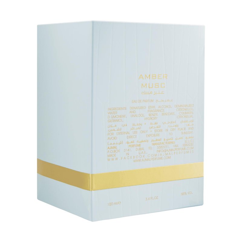 Ajmal Amber Musc Eau de Parfum 3.4 oz / 100 ml – Unisex Amber Floral & Musky Woody Fragrance with Rose, Cedarwood & Musk | Long-Lasting Luxury from Dubai