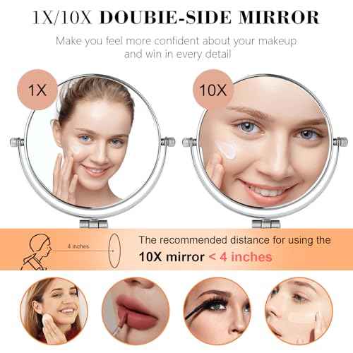 Travel Makeup Mirror, 6" Portable Folding Double-Sided Vanity Mirror, 10X Magnification, Handheld & Wall Hanging, Magnifying Shaving Mirror for Bathroom and Desktop Use, No Light