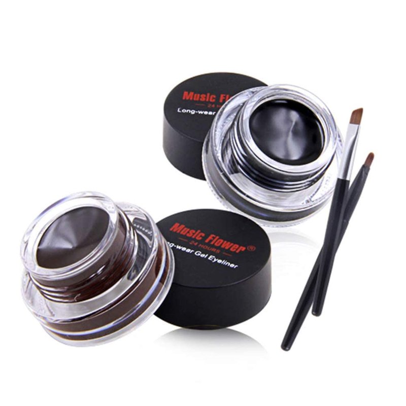Music Flower Gel Eyeliner - Waterproof, Long-Lasting, Smudge-Proof | Black & Brown, 3g, Pack of 2