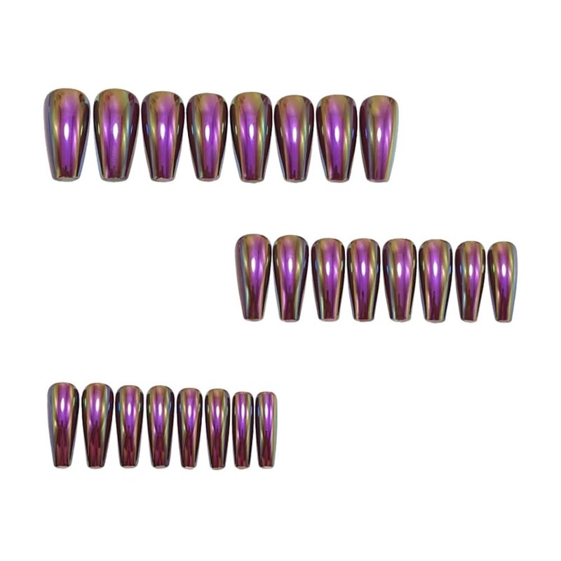 Skiennix Long Coffin Press-On Nails - Deep Purple Acrylic Full Cover | 24PCS, 12 Sizes, Glossy Finish