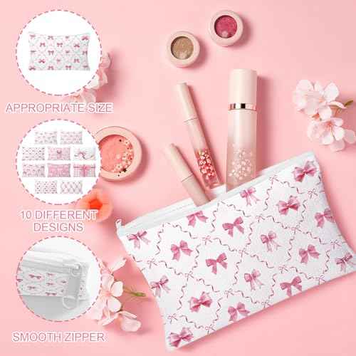 30pcs Pink Bow Makeup Bag Coquette Cosmetic Bags for Women Elegant Bow Preppy Pink Pouch Travel Toiletry Bag Bow Themed Thanksgiving Christmas Gifts for Women Girls