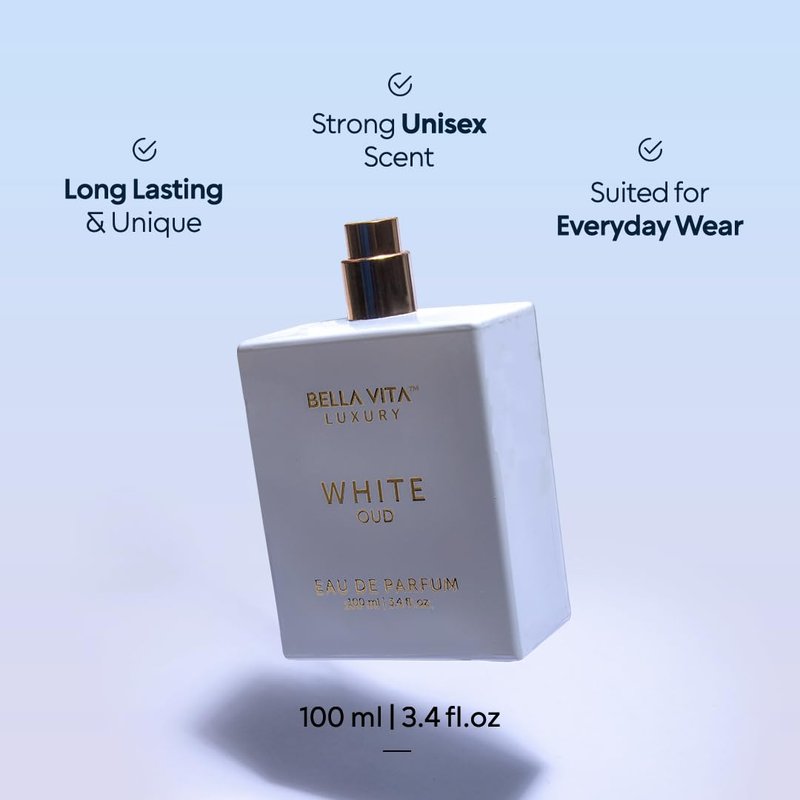 Bellavita Luxury White Oud Eau de Parfum | 100 ml (3.4 fl.oz.) | Perfume for Men and Women | Fruity, Artemisia Lemon, Freesia, and Tobacco Notes | Long Lasting Unisex Fragrance