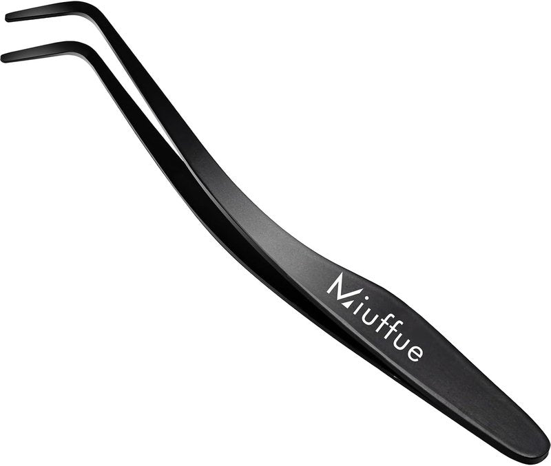 Eyelash Applicator Tool - Stainless Steel Curved Tweezers for Cluster Lashes | Black