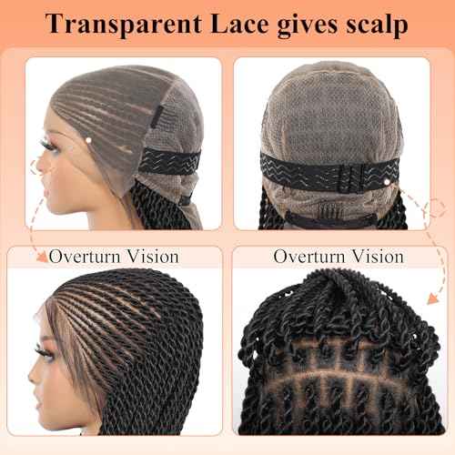 Brinbea 13X8'' HD Lace Cornrow Braided Wigs for Black Women Cornrow Twisted Braid Wig with Baby Hair Unique Look Premium Synthetic Braided Lace Front Wigs Black Braided Wigs 36 Inches