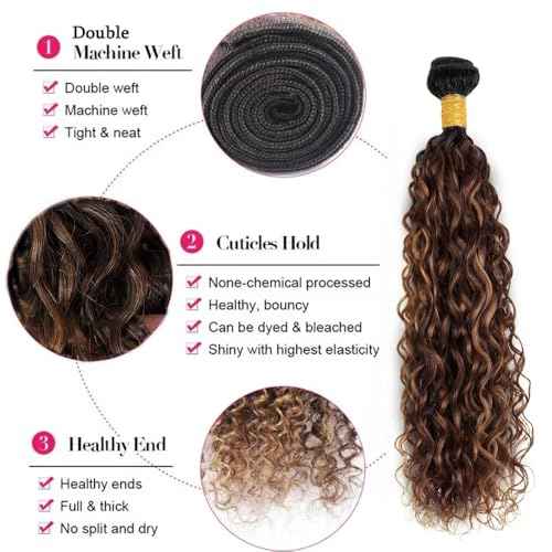 30 32 34 inch Ombre Water Wave Bundles 4/30 Human Hair Bundles Brown Wet and Wavy Bundle #4 Human Hair Bundle
