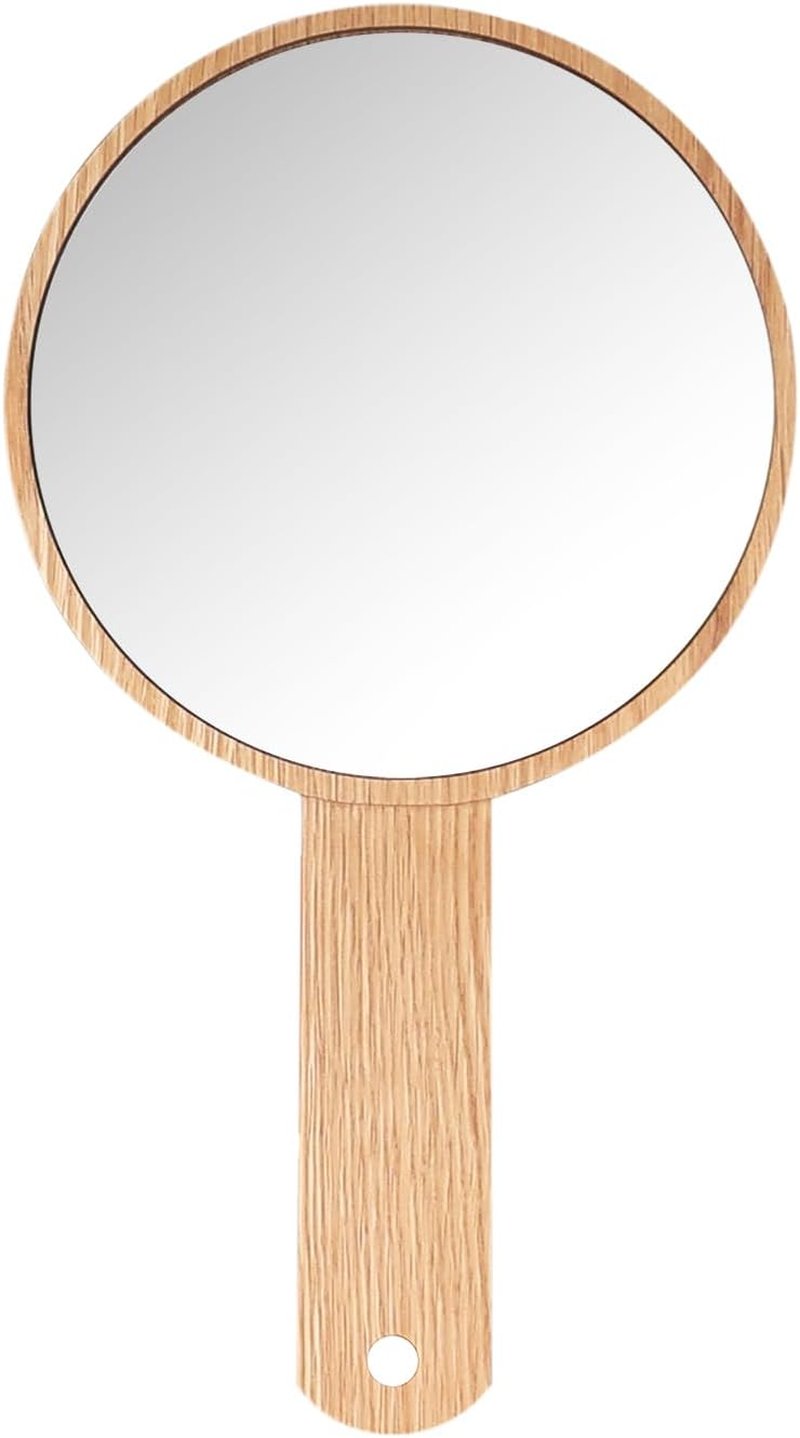 Handheld HD Mirror - Wooden Frame Retro Style | Professional Makeup & Salon Use