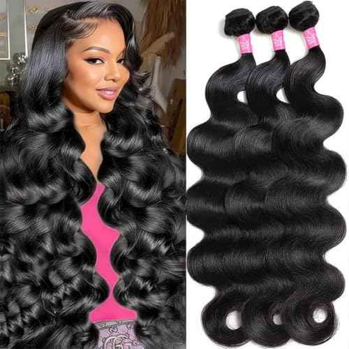12A Brazilian Human Hair Bundles 16 18 20 Inch Body Wave Bundles Human Hair 100% Unprocessed Brazilian Virgin Human Hair Body Wave 3 Bundles Human Hair Extension Natural Color