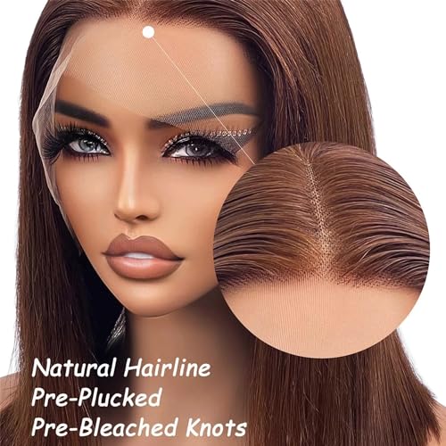Glueless Bob Wig Human Hair Pre Plucked 14 Inch 13x4 Lace Front Bob Wig Human Hair Glueless Wigs for Black Women Straight Chocolate Brown Lace Frontal Wig 180% Density Colored Human Hair Wig Bob