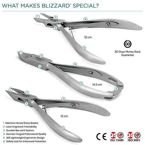 Nail Clippers by Blizzard, 3-Piece German Forged Podiatry Tool Kit, Concave, Arrow and Flame Nippers for Thick and Ingrown Toe Nails