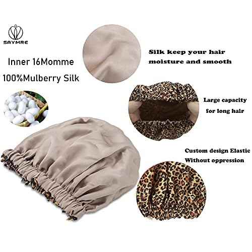 100% Mulberry Silk Lined Bonnet Adjustable Satin Sleep Cap 19 Momme Silk Bonnet for Women Curly,Long Hair Care