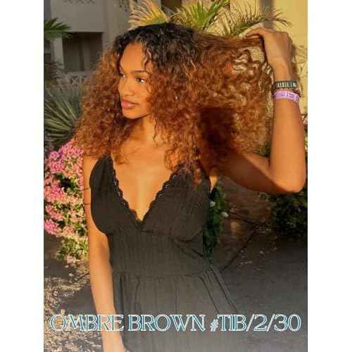 12A Brown Ombre Human Hair Bundles Water Wave 24 Inch, Chestnut Ombre Brown Wet n Wavy Single Bundle with Dark Roots 3 Tone Color #T1B/2/30 Thick Sew In Weave Remy Hair Keep Soft After Washes