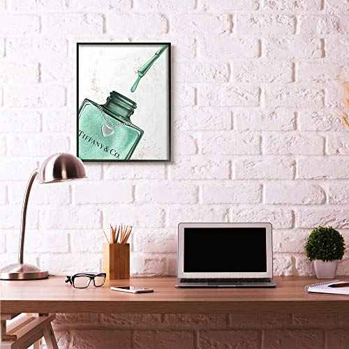 Stupell Industries Makeup Nail Polish Brush Cyan Drip Fashion, Design by Artist Ziwei Li Wall Art, 24 x 30, Black Framed
