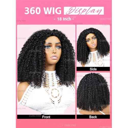Curlyme Kinky Curly Half Wig Human Hair 3 In 1 Seamless Flip Over Half Wigs Human Hair Invisible Hairline Kinky Curly Headband Wig for Women 18 Inch