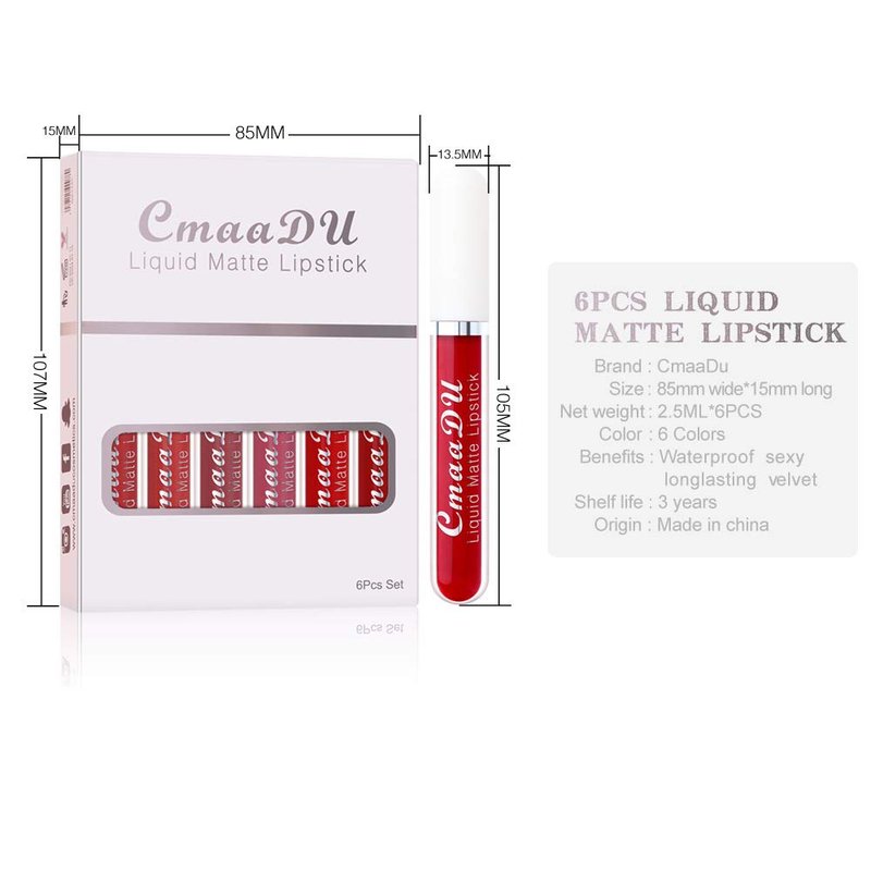 Matte Liquid Lipstick Set - 6 Pcs Long-Lasting Lip Gloss for Women | Dark Ruby, Brick Red, Mauve Shades