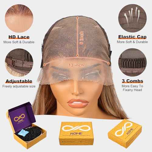 Ash Blonde Synthetic Lace Front Wig,13¡¿6 Blonde mix Brown HD Lace Glueless Wig for Women Daily Use 28IN£¨TT6/107£©