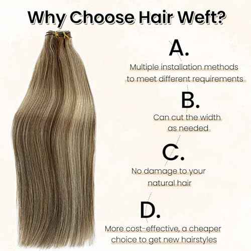 Weft Hair Extensions Balayage Human Hair Weft Extensions Ash Blonde Highlights Sew in Hair Extensions Real Human Hair 20 Inch 100G Hand Tied Weft Hair Extensions Human Hair Sew in Bundles Remy Hair