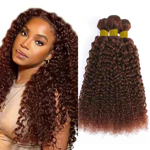 20 22 24 Inch Inch Human Hair Bundles Copper Red Brown 33 Color Jerry Curly Bundles Human Hair 12A Unprocessed Quick Weave for Black Women Soft Sewn In with Double Weft