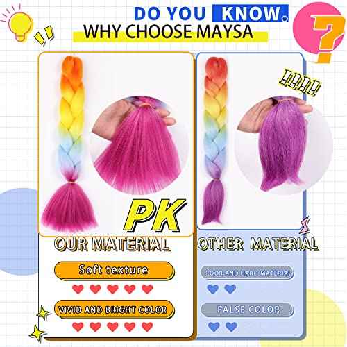 Colorful Braiding Hair Ombre Braiding Hair Extensions 24in 6Packs Pre stretched Braids Hair for Girls #Purple-Hot Pink-Pink