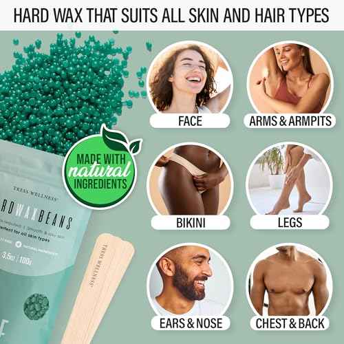 Tress Wellness Waxing Kit for Sensitive Skin ? Safe for Face & Skin, Prep & Aftercare Spray, Easy to Use ? At-Home Kit for Face, Bikini, Brazilian & Full Body - Digital Display, Green Mountain