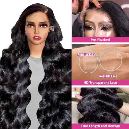13x6 Body Wave Lace Front Wigs Human Hair Pre Plucked 200 Density HD Transparent Lace Frontal Wigs Human Hair for Women 26 Inch Glueless Wigs with Baby Hair