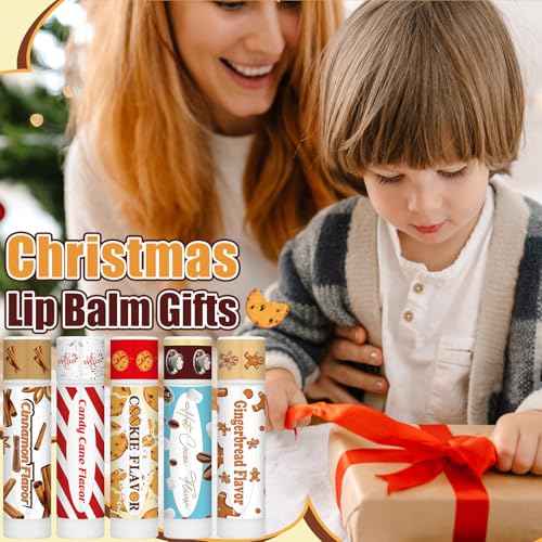 150pcs Christmas Peppermint Flavor Lip Balms Gift Bulk Candy Gingebread Hot Cocoa Cookie Cinnamon Flavor Lip Balm Favor Christmas Party Gift Stocking Stuffer for Coworker Staff Employee (Cute)