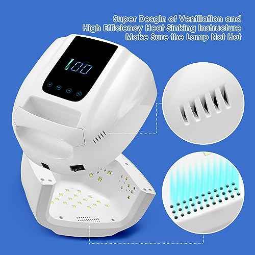 UV LED Nail Lamp 96W, Rechargeable UV Light for Gel Nails with Metal Base, Auto Sensor and 4 Timer Settings, Salon Quality UV Nail Light(White)