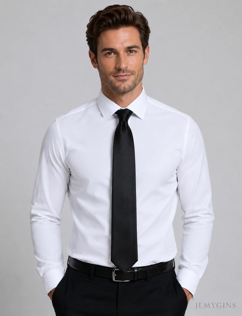 JEMYGINS Black Tie Silk Necktie for Men Business and Wedding