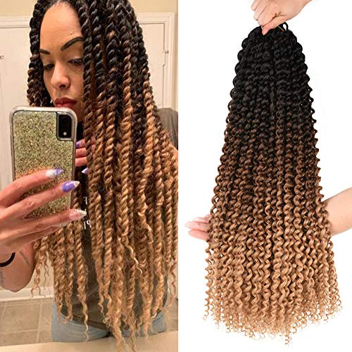 Passion Twist Hair 22 Inch Long Water Wave Ombre Passion Twist Crochet Hair For Women Curly Braiding Hair Long Spring Twist Hair Synthetic Hair Extension 7 Packs (22inch, Ombre brown blonde)