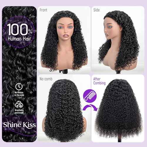Kinky Curly Half Wig Human Hair 200 Density Glueless Wig Curly Half Wig Invisible Wire Snap Clips Drawstring Flip Over Easy Wear Headband Wig Human Hair Beginner Friendly 22 Inch