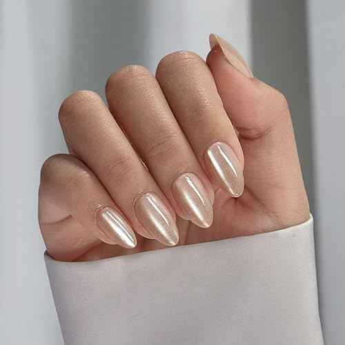 BTArtboxnails Cat Eye XCOATTIPS - Soft Gel Almond Nail Tips, Glitter Press On Nails Short, Soak Off Acrylic Fake Nails Glue On Nails In 16 Sizes - 160 Nail Extension Set, Aurora