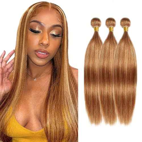 Blonde Straight Bundles P2730 Honey Blonde Bundles Human Hair 30 32 34 Inch 8A Brazilian Virgin Remy 3 Bundles Double Weft Soft Real Honey Brown Hair Extensions