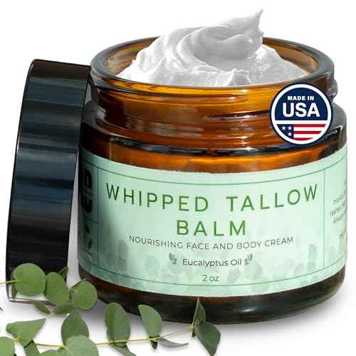 Whipped Tallow Balm (Eucalyptus), Organic Body Butter Cream, Grass Fed Beef Tallow for Skin Moisturizer, All Natural Lotion, 2 oz