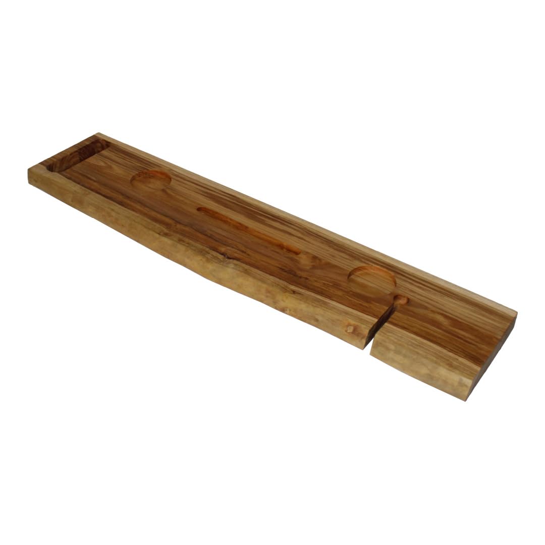 EcoDecors Eleganto 36" Live Edge Solid Teak Bath Caddy Tray with Handle, Book & Tablet Holder, Wine Glass Holders, Luxury Bathtub Tray