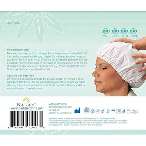 No Water Rinse Free Shampoo Cap by Nurture | Microwavable Washing & Conditioning Shower Caps to Wash Hair w/o Bath | Waterless Bathing | Disposable & Hypoallergenic for Adults, Bedridden & Elderly