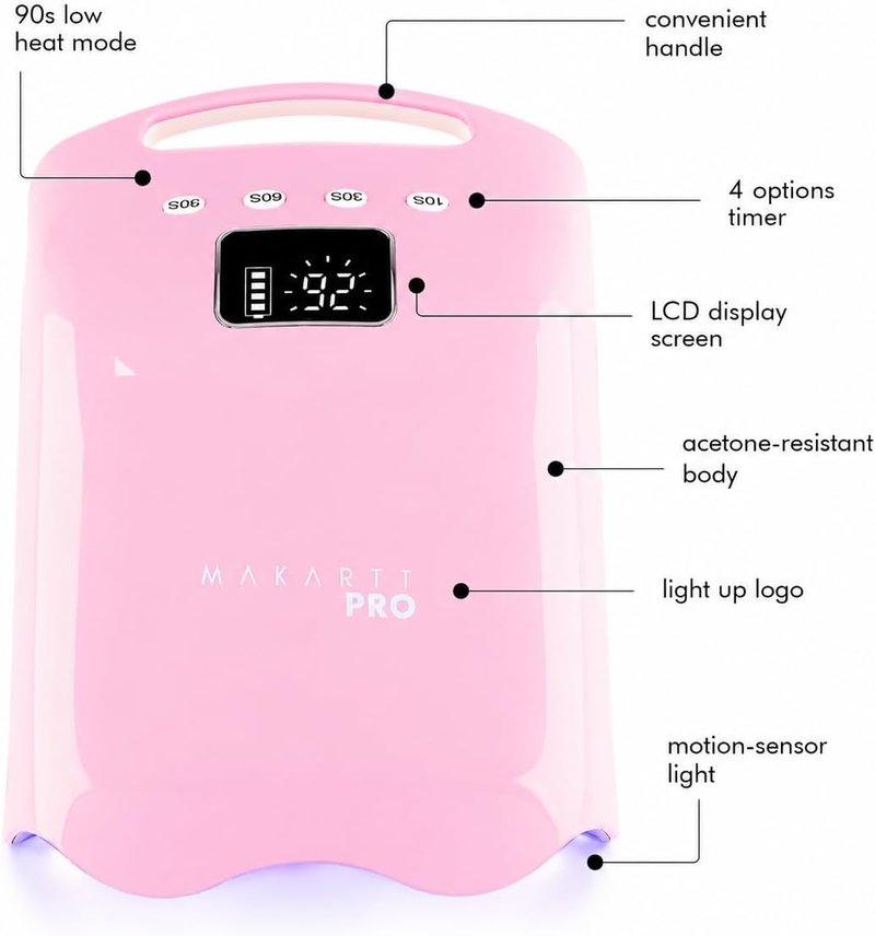 MakarttPro 98W Professional UV LED Nail Lamp - Fast Curing with 42 Powerful LEDs | Rechargeable Cordless Design - Baby Pink