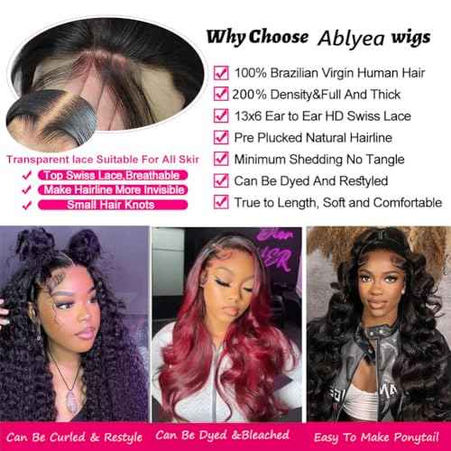 13x6 HD Lace Front Wigs Human hair Pre Plucked 200 Density Brazilian Body Wave Frontal Wigs Human Hair with Baby Hair Natural Hairline Natural Black Color 22Inch