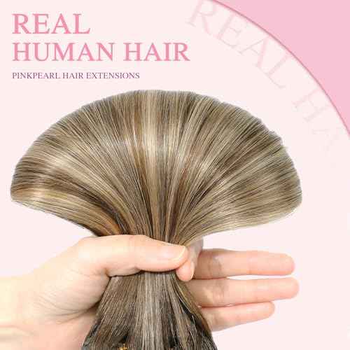 PINKPEARL Clip in Hair Extensions Human Hair, Remy Human Hair Clip ins for Women #4/27/4 Chocolate Brown to Caramel Blonde Balayage Clip Hair Extensions 7pcs 120g 18inch(#4/27/4-18)
