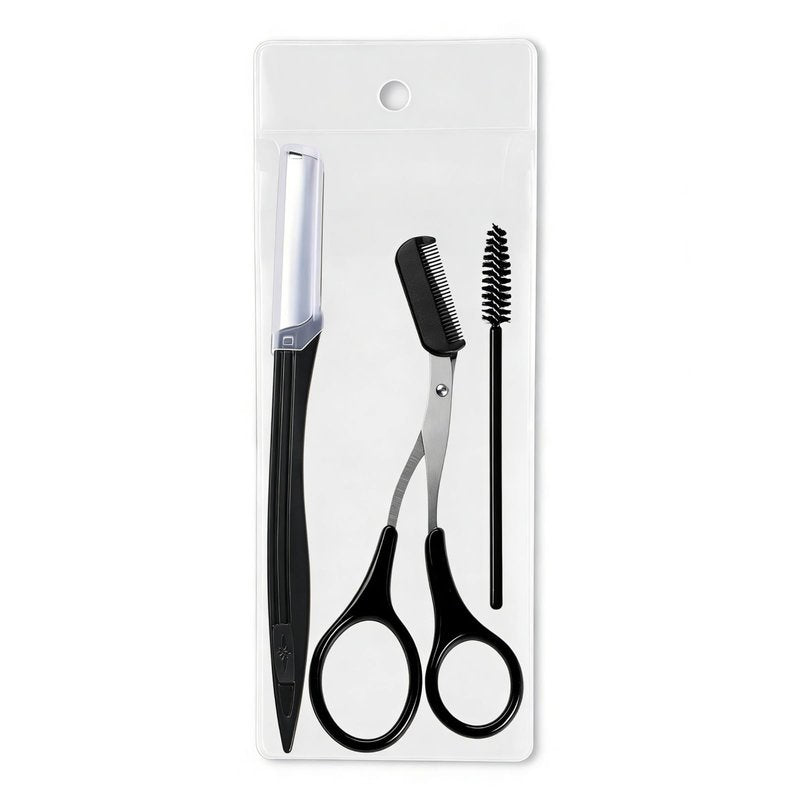 3Pcs 2 in 1 Eyebrow Scissors with Comb and Brush Set Professional Eyebrow Trimmer for Women and Men Stainless Steel Beauty Grooming Tools for Shaping and Makeup Prep