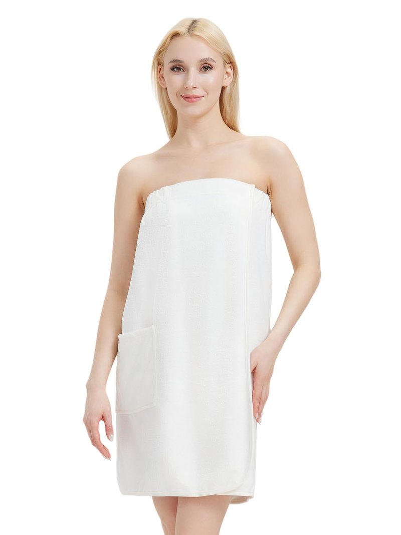 MiYODOS Womens Bath Body Wrap Towel Lightweight Shower Spa Wrap Robe Adjustable Closure Bathrobe White S/M